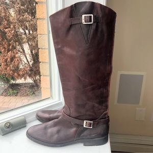 Golden Goose Brown Leather Knee High Riding Boots Red Zipper size 40